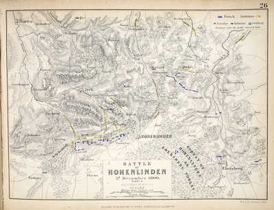 ウィリアムブラックウッドアンドサンズ発行のホーエンリンデンの戦いの地図、エディンバラとロンドン、1848年（手描きの彫刻） 作： Alexander Keith Johnston