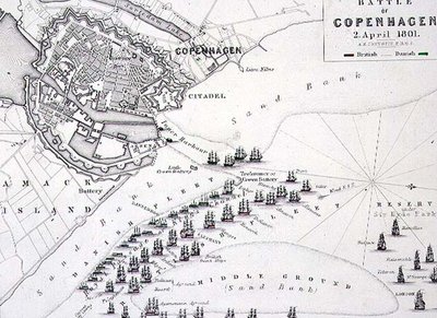 1801年4月2日、コペンハーゲンの戦いのプラン（1830年代頃）（エングレーヴィング 作： Alexander Keith Johnston