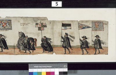 ハントリー侯爵ジョージ1世の葬儀に使用されたとされる「The Huntly Funeral Procession」のディテール 作： Alexander Kincaid