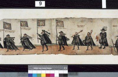 ハントリー侯爵ジョージ1世の葬儀に使用されたとされる「The Huntly Funeral Procession」のディテール 作： Alexander Kincaid