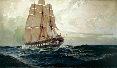 海上のオーストリアのフリゲート艦ノヴァーラ... 作： アレクサンダー・キルヒナー