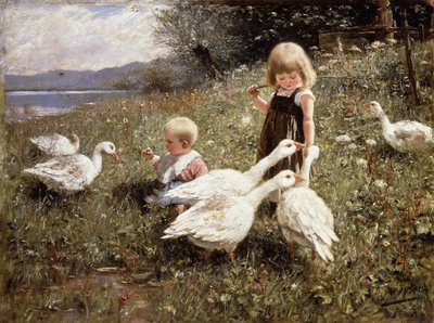 ガチョウに餌をやる; Gansefutterung 作： Alexander Koester