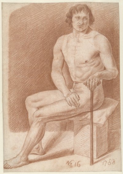 杖を持って座っている男性のヌード 作： Alexander Liernur