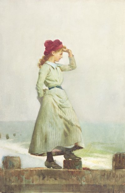 護岸の少女（紙に水彩） 作： Alexander M. Rossi