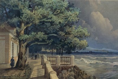 モンプレジール宮殿のテラス、ペテルゴフ、1847 作： Alexander Matveyevich Dorogov