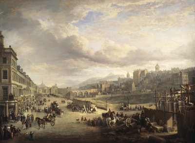 ロンドン、プリンセス・ストリート。英国王立研究所」の後の本館が着工される。 作： Alexander Nasmyth