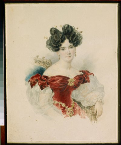ナタリア・ヴィクトロヴナ・コッチョベイ王女の肖像 (1800-1854) - 紙に水彩、アレクサンダー・ブリウロフ (アレクサンダー・ブリウロフ) (1798-1877) 作： Alexander Pavlovich Briullov
