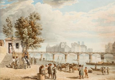 Vue de Paris - Pont des Arts (France) (View of Paris) - Alexander Pavlovich Briullov (Alexandre Brioullov) (1798-1877) の作品、紙に水彩 (21x30 cm)、19 世紀のロシア美術、ロマン主義 - 個人蔵 作： Alexander Pavlovich Briullov