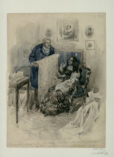 家族のピエール。 エピローグ。 レオ・トルストイの小説『戦争と平和』の挿絵、1911～1912年。 作： Alexander Petrovich Apsit