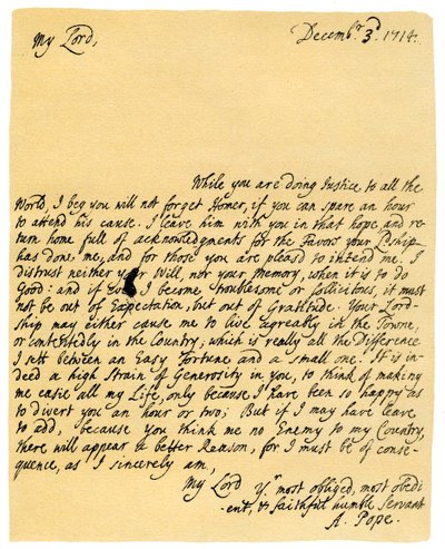 1714年12月3日、アレクサンドルポープからチャールズモンタギューへの手紙。 作： Alexander Pope