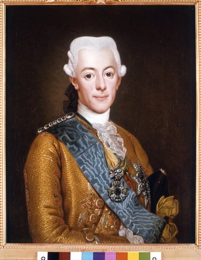 スウェーデン王グスタフ3世（Gustav III）（1746～1792）の肖像 アレクサンダー・ロズリン（Alexander Roslin）（1718～1793）の絵画 1775年日。73x59 cm ストックホルム キャッスル オブ グリップスホルム 作： Alexander Roslin