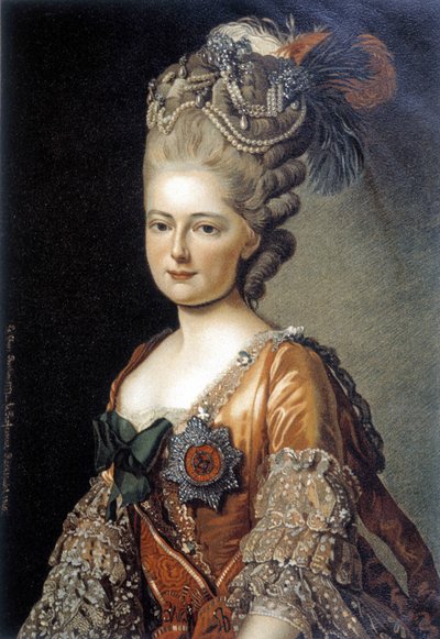 スウェーデンの画家アレクサンダー・ロスリン（1718-1793）が1777年に制作したロシアの大公妃マリー・フェオドロヴナの肖像。 作： Alexander Roslin