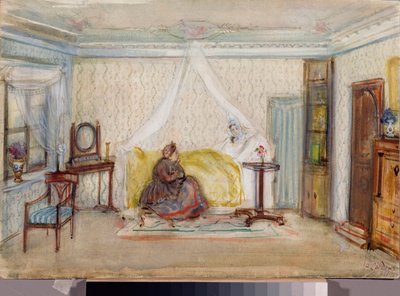 Pチャイコフスキーによるオペラ「エフゲニー・オネーギン」の舞台デザイン - Oeuvre de Alexander Valentinovich Sredin (Sredine) (1872-1934)、aquarelle et blanc on paper 作： Alexander Sredin
