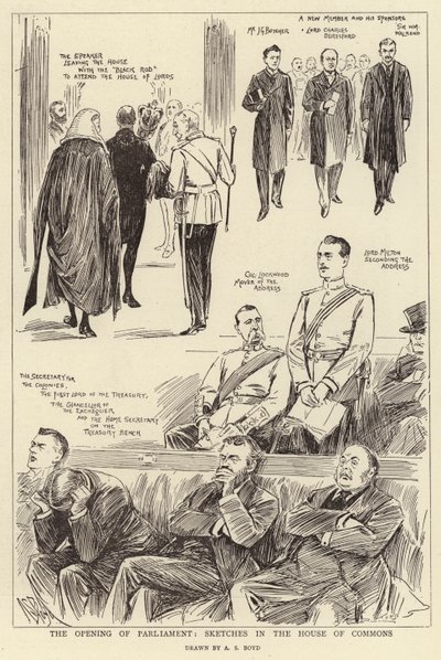 議会開会、下院でのスケッチ 作： Alexander Stuart Boyd