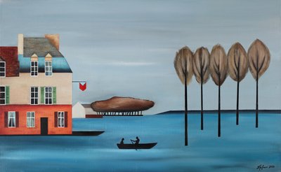 村の川辺のボート 作： Alexander Trifonov