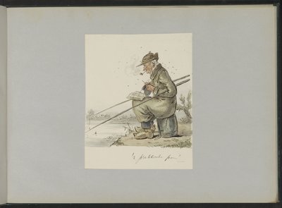 水辺で釣りをし、編み物をし、タバコを吸い、本を読む男 作： Alexander Ver Huell