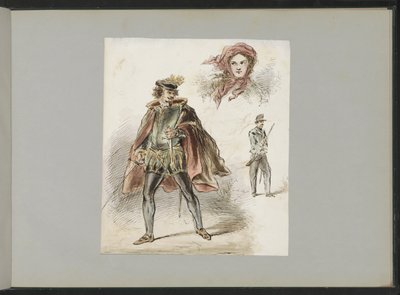 歴史的な衣装を着た男性、スカーフをかぶった女性、兵士 作： Alexander Ver Huell