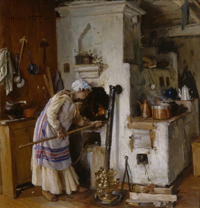 新しい家にあえて。ストーブで、1918 作： Alexander Vladimirovich Makovsky