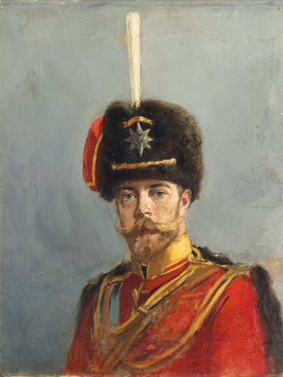 皇帝ニコラス2世の肖像画のための研究、警備隊フサール連隊長、c.1908 作： Alexander Vladimirovich Makovsky