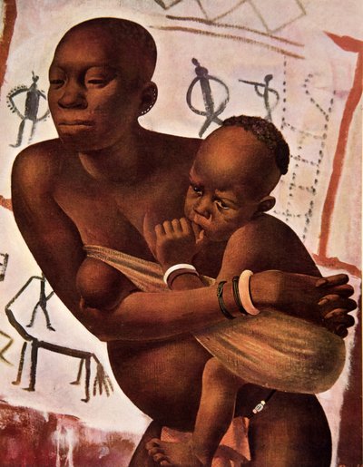 アフリカのデッサンと絵画からの彼女の子供と一緒の女性バンダは、シトロエンセンターアフリカ遠征、2番目のミッションハートアウドゥアンデュブルイユ、パブで実行されました。パリ、1927 作： Alexander Yakovlev