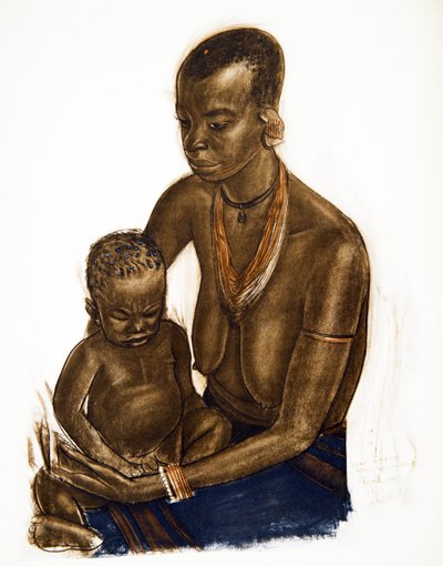 アフリカのデッサンと絵画からの彼女の子供（ドドマ）と一緒のMGogo女性は、シトロエンセンターアフリカ遠征、2番目の使命Haardt Audouin-Dubreuil、パブで処刑されました。パリ、1927年（カラーli 作： Alexander Yakovlev