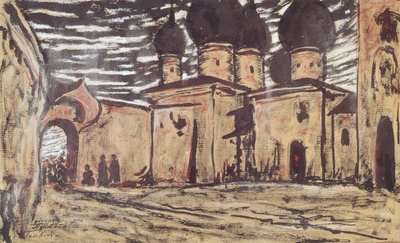 N.リムスキー=コルサコフによるオペラ「プスコフの乙女」の舞台デザイン、c。 作： Alexander Yakovlevich Golovin