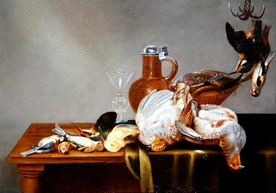 死んだ獲物と鳥の静物画（油彩・パネル） 作： Alexander van Adriaenssen