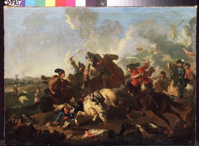 ポルタヴァ (またはプルタワ、ウクライナ) の戦いのシーン (ポルタヴァの戦いのシーン)。 1709 年 7 月 8 日にロシアのピョートル 1 世 (ル グランとして知られている) の軍隊の間で行われた戦い 作： Alexander von Kotzebue