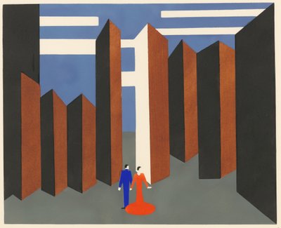 Décors de Théâtreのポートフォリオからの風光明媚なデザイン、1930年。 作： Alexandra Alexandrowna Exter