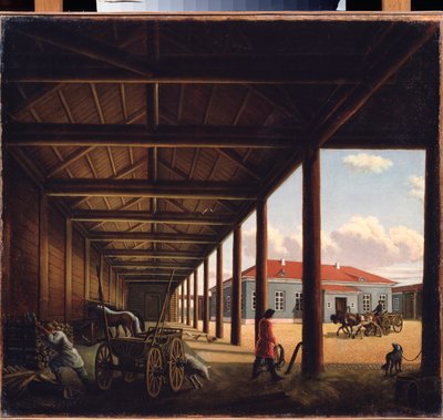 駅馬車駅 - Alexandra Alexeyevna Venetsianova (1816-1882) による絵画、キャンバスに油彩、ロシア美術 19 世紀 - 地域美術館、トヴェリ (ロシア) 作： Alexandra Alexeyevna Venetsianova