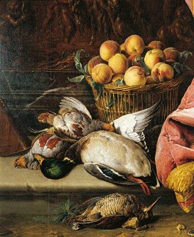 アレクサンドル＝フランソワ・デスポータス（1661-1743）作「ゲーム、果物、ヴィオラ・ダモーレ（愛のバイオリン）のある静物」。詳細 作： Alexandre Francois Desportes