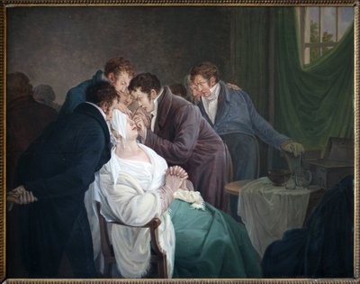 ギヨーム・デュピュイトレン男爵（1777-1835）による白内障の手術。アレクサンドル・ジャン・ドラホネ（アレクサンドル・ジャン・デュボア（1791-1834）のペンネーム）による絵画、木に油彩 作： Alexandre Jean Dubois Drahonet