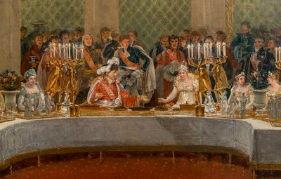 ナポレオン・ボナパルト（1769-1821）とマリー=ルイーズ・ド・ハプスブルク=ロレーヌ（1791-1847）の結婚の宴 1810年 - 詳細を見るナポレオン1世とマリー=ルイーズの結婚式の祝宴は、4月2日にチュイルリー宮殿の劇場で行われます。 作： Alexandre Dufay