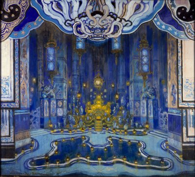 「ル ロシニョール」の「ラ サール デュ トロン」の装飾のデザイン、1914 年 作： Alexandre Benois