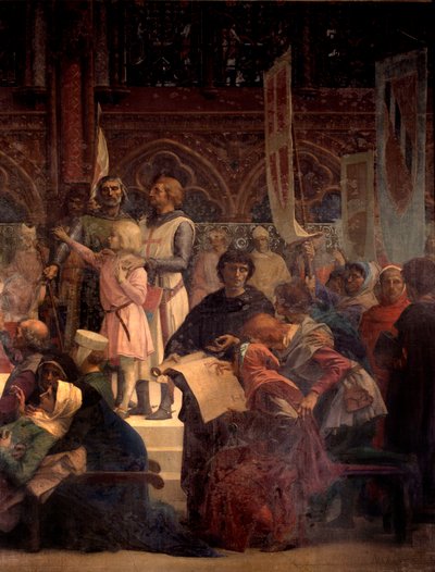 国王ルイ9世はサン・ルイ（1214-1270）に正義を託した アレクサンドル・カバネル（1823-1889）による絵画 19世紀 パリ、パンテオン 作： Alexandre Cabanel