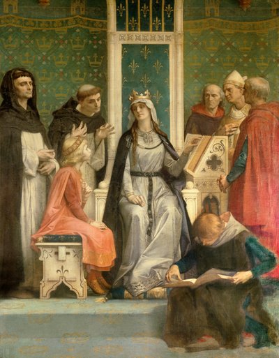カスティーリャの白の女王が未来の王ルイ9世（サン・ルイ）（1214～1270年）に講義をする子供 アレクサンドル・カバネル（1823～1889年）の絵画 19世紀 パリ、パンテオン 作： Alexandre Cabanel