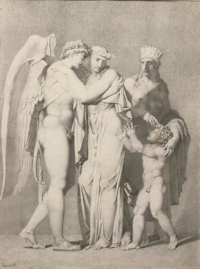 キューピッドとプシュケ（鉛筆、グレーインク、紙） 作： Alexandre Evariste Fragonard