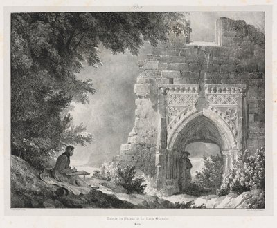 古いフランスの絵のようにロマンチックな旅：1824年の白の女王の宮殿の遺跡。 作： Alexandre Evariste Fragonard