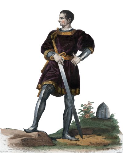 フランス巡査クリソン (1336-1407) によるオリヴィエ 5 世の肖像画。 エドモンド・メネシェ作「フランスのプルタルコス」の挿絵 作： Alexandre Evariste Fragonard