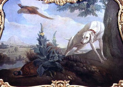 風景の中でゲームをする犬 作： Alexandre F. (school of) Desportes