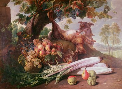 花、ゲーム、果物の静物 作： Alexandre Francois Desportes