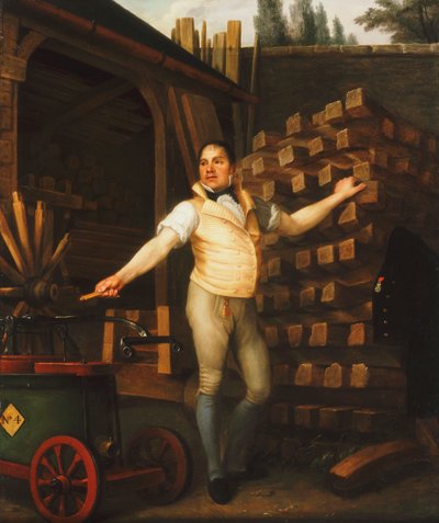 庭に消防車を備えたホイールメーカー、1812 作： Alexandre François Louis de Girardin