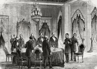コンスタンティノープル会議、1876年12月、エングレービング、トルコ 作： Nicolas Toussaint Charlet