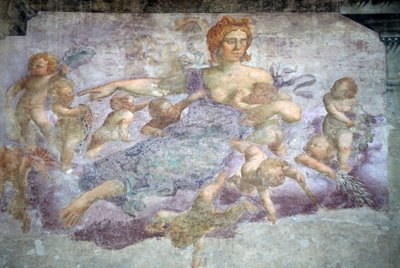 マッツァンティ家住宅のフレスコ画のひとつ、ヴェローナのエルベ広場（2000年ユネスコ世界遺産登録）、イタリア、ヴェネト州 作： Nicolas Toussaint Charlet