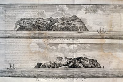アレハンドロ・セルカーク島またはマス・アフエラ島の眺め、ファン・フェルナンデス群島、チリ、彫刻作品 作： Nicolas Toussaint Charlet