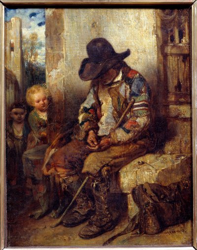 レシピを持った乞食 絵画：アレクサンドル・ガブリエル・デカン（1803-1860） 1833 Sun.0.41×0.32m 作： Alexandre Gabriel Decamps