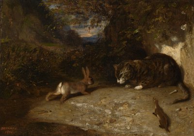 猫、イタチ、ウサギ、1836 作： Alexandre Gabriel Decamps