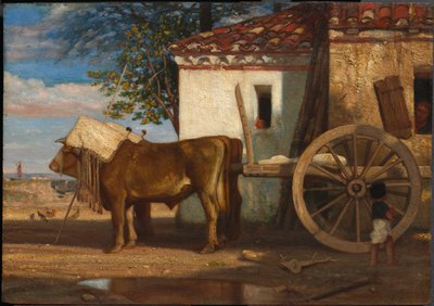 Le Verrierの農家の前の牛、c。 1853年。 作： Alexandre Gabriel Decamps