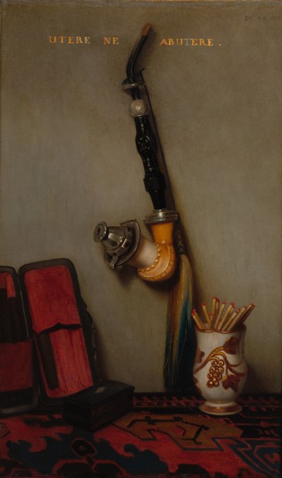 パイプとマッチのある静物、ニシン、パン、チーズのある静物、1858年。 作： Alexandre Gabriel Decamps