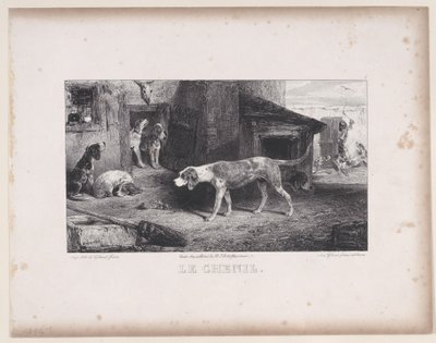 1829年の狩猟シーンシリーズの犬小屋。 作： Alexandre Gabriel Decamps
